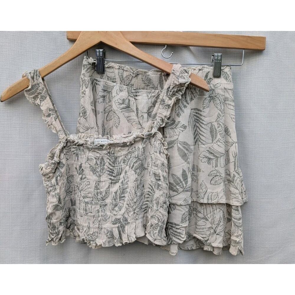 Paper Crane Womens Tropical Set Sz M Smocked Top Ruffle Skirt Coastal Boho Beach